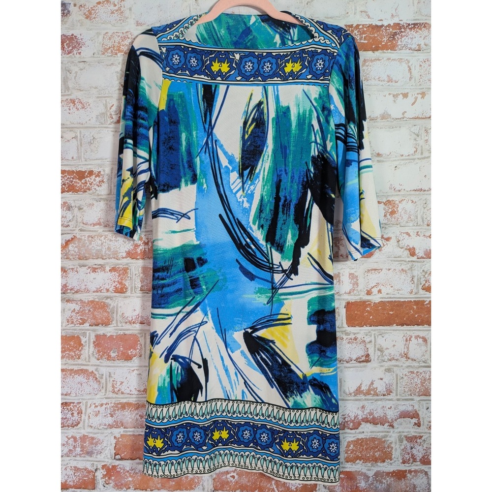 Vtg Kupcake Abstract Print Sheath Dress Womens 6P Blue Floral Made in the USA
